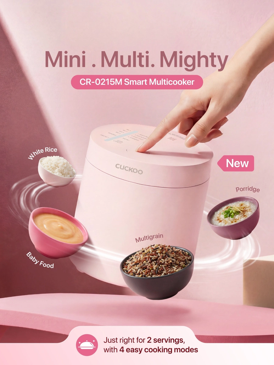 CUCKOO CR-0215M Smart Multicooker – Mini. Multi. Mighty. Just right for 2 servings with 4 easy cooking modes: white rice, multigrain, porridge and baby food