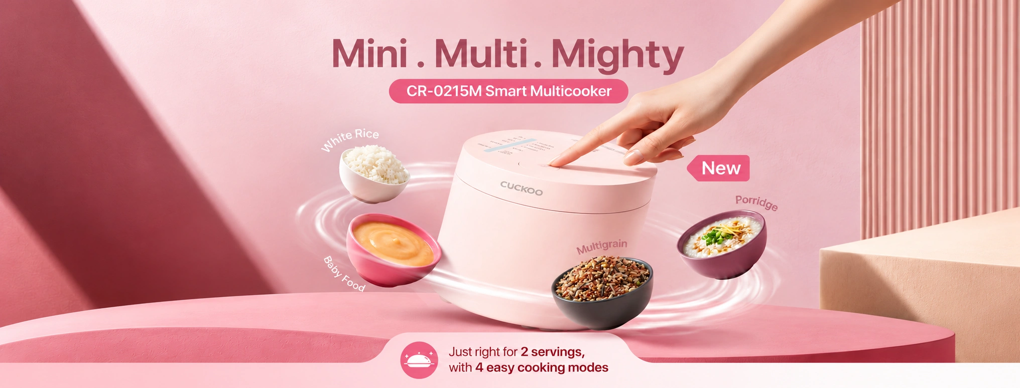 CUCKOO CR-0215M Smart Multicooker – Mini. Multi. Mighty. Just right for 2 servings with 4 easy cooking modes: white rice, multigrain, porridge and baby food